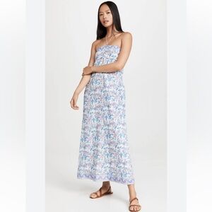 Saylor topanga halter cotton maxi dress with pockets L white lotus print